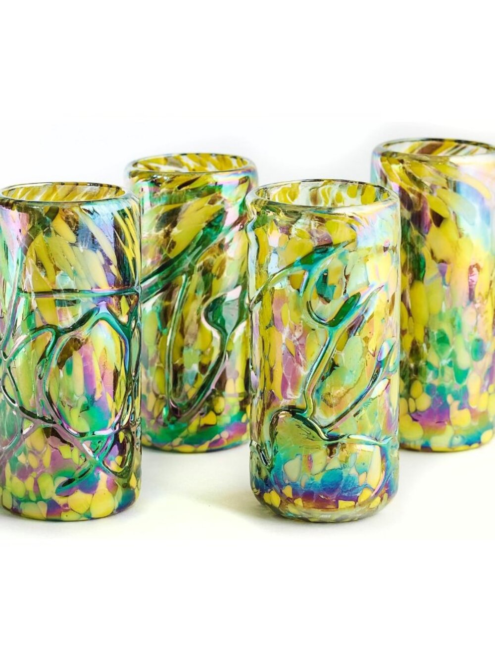 Elegant Hand-Blown Mexican Shot Glasses Set of 4 - Golden Glow Amber 2 oz